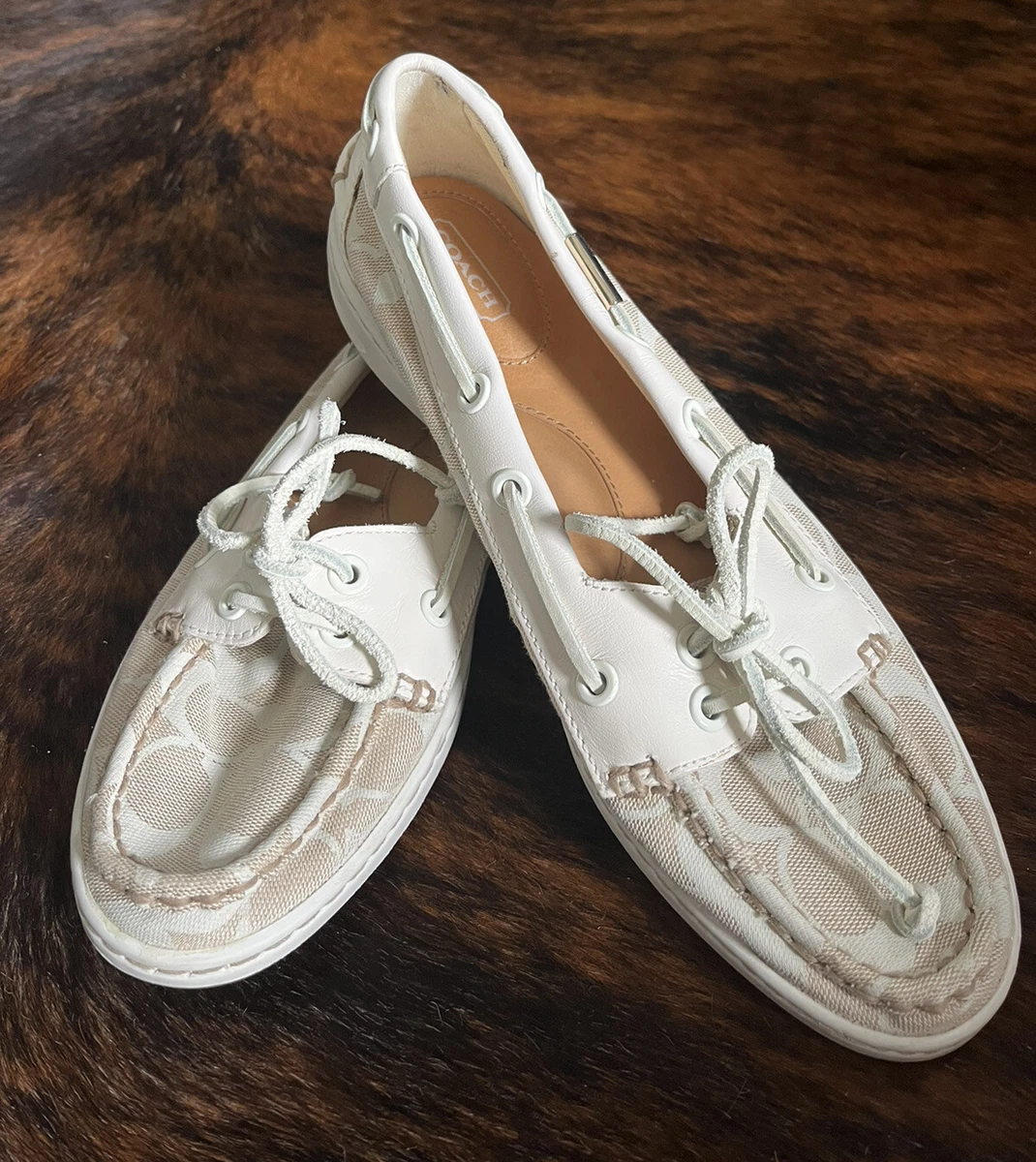 COACH Womans Size 8.5 Off White Boat Shoes eBay
