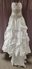 Mia Solano, M9841Z, Size 8, White, Silver Beading, Taffeta, Mid-length Train