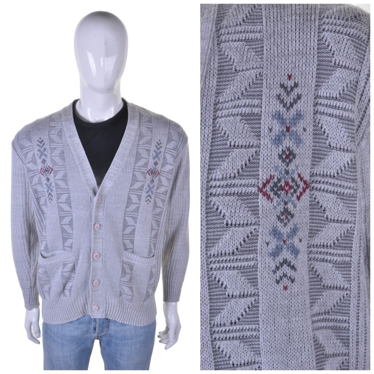 Vintage Jacquard Cardigan XL Nordique Islande Flocon de Neige