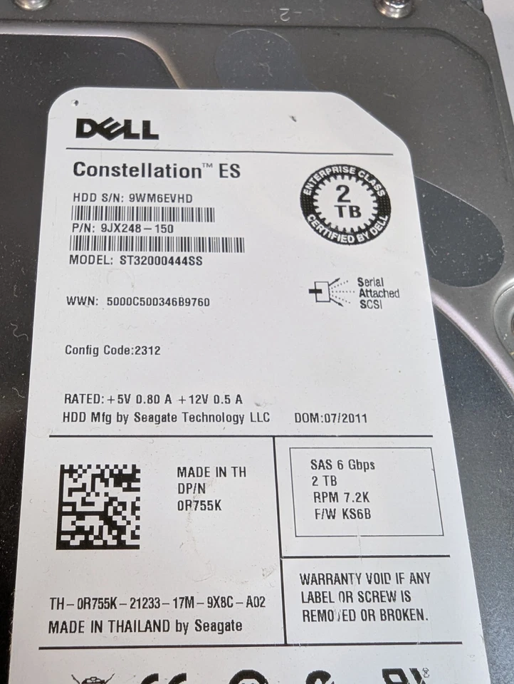 2  ST32000444SS Dell CONSTELLATION ES 2TB 7.2K 6G 16MB 3.5in SAS Hard Drive - Image 3 of 3
