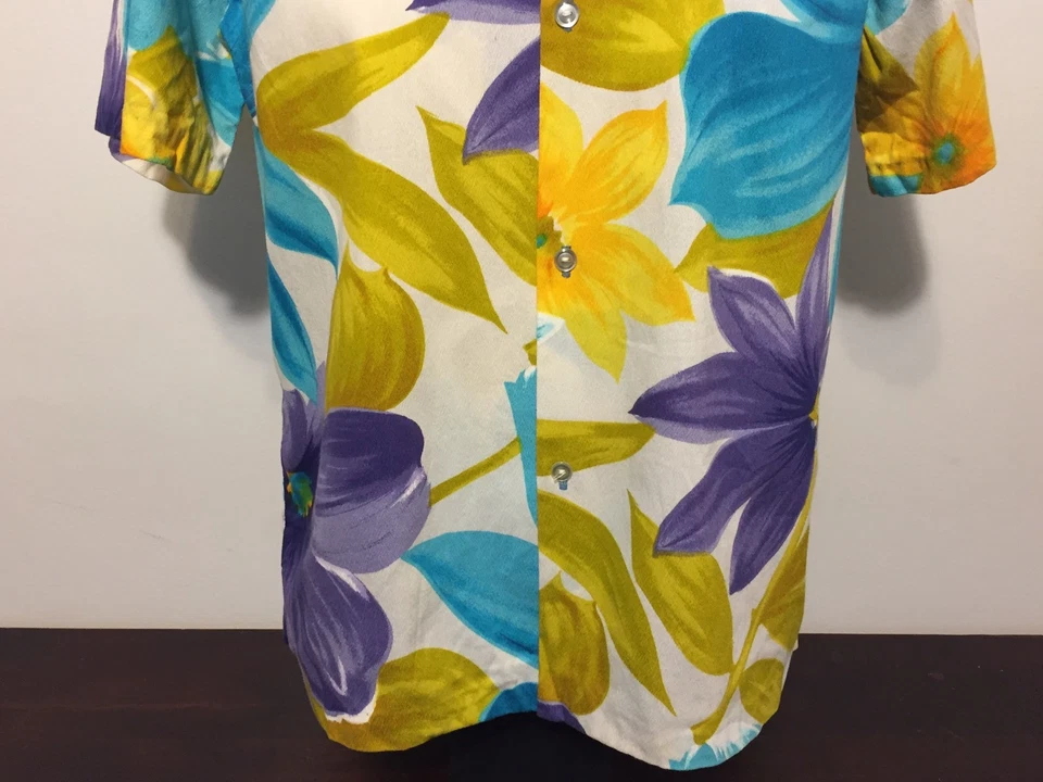 Camisa Hawaiana Vintage Años 50 Mercado Internacional Aqua Floral Corteza Tela M Foto 3 de 4