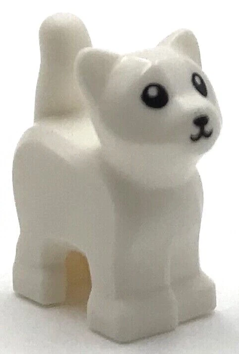 Lego New White Cat Baby Kitten Standing with Black Mouth Nose Eyes Pet