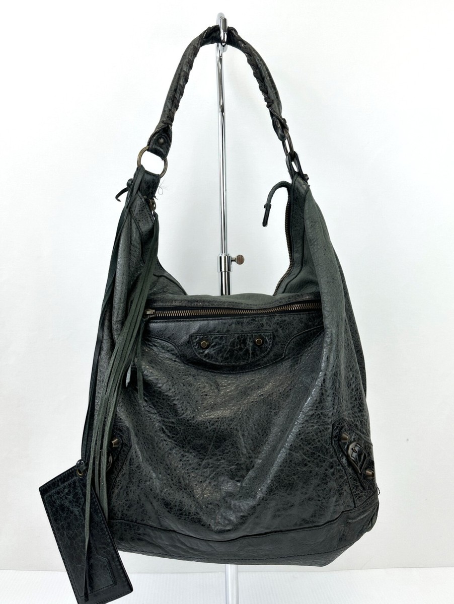BALENCIAGA Dark Green Motocross Giant 21 Leather Medium Hobo BALENCIAGA Dark Green Motocross Giant 21 Leather Medium Hobo