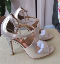 Women's BADGLEY MISCHKA Metalic Leather Sole High Heel Sandals Size 8