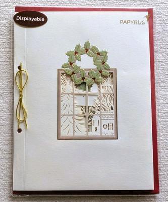 New Displayable CHRISTMAS Greeting Card Laser Cut Scene of Trees Houses Papyrus