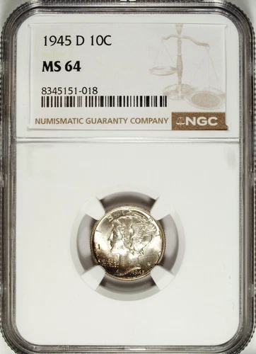 1945 D NGC MS 64 Mercury Silver Dime ☆☆ Great For Sets ☆☆ 018