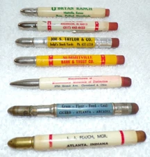 Vintage Bullet Pencil Lot of 7 Different - Some from Indiana Towns Cities