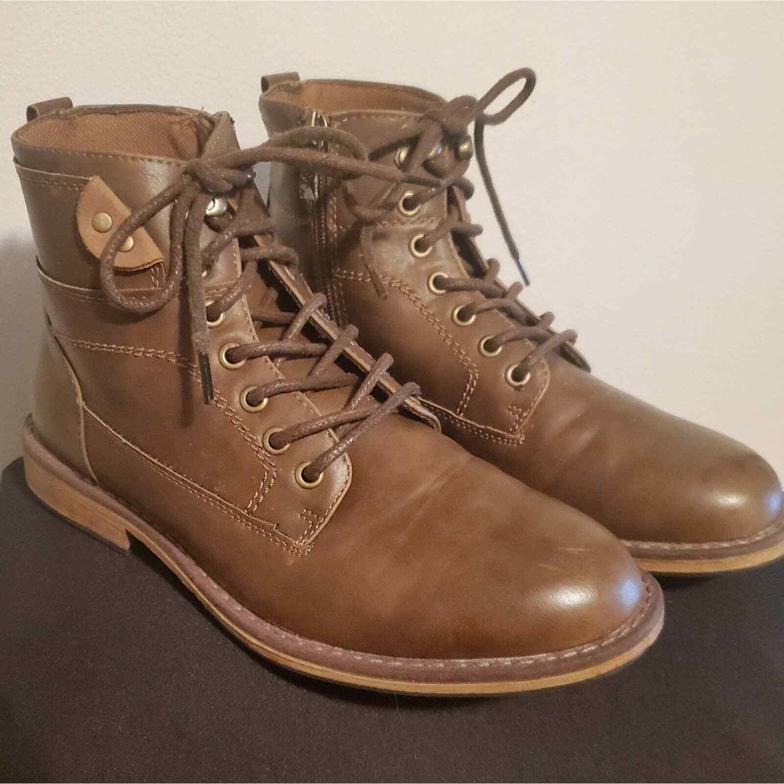 Men's VOSTEY leather motorcycle boot Lace up and ins… Gem