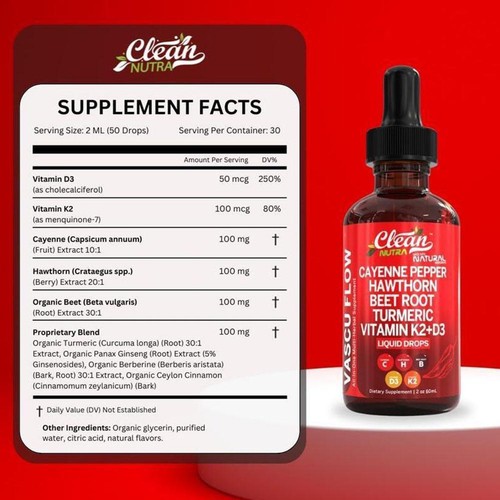 Gotas líquidas de vitamina K2 + D3 raíz de remolacha espino pimienta de cayena 60 ml Reino Unido - Imagen 9 de 12