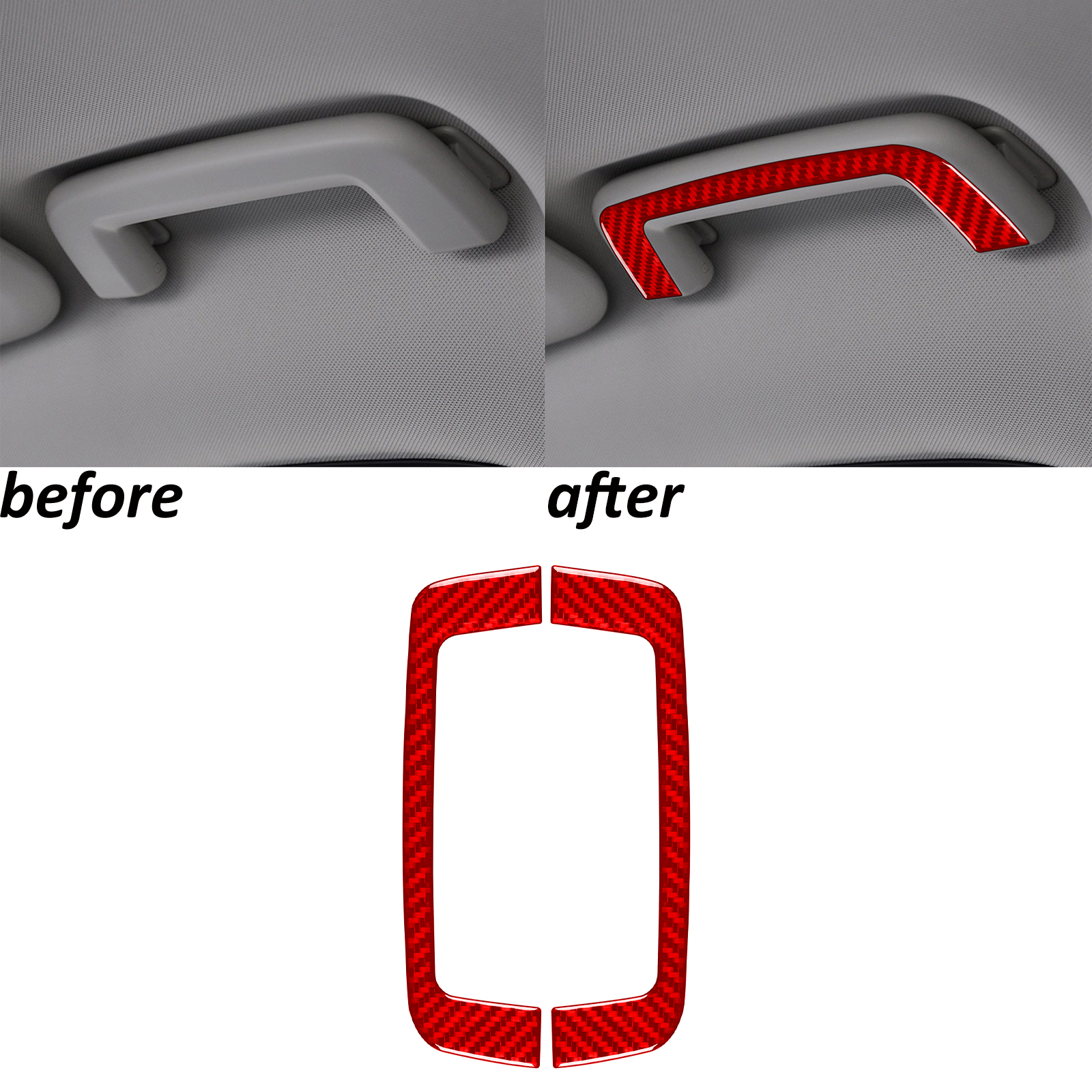 Cubierta de panel de manija de techo interior de fibra de carbono roja para Ford Focus 2012-2018