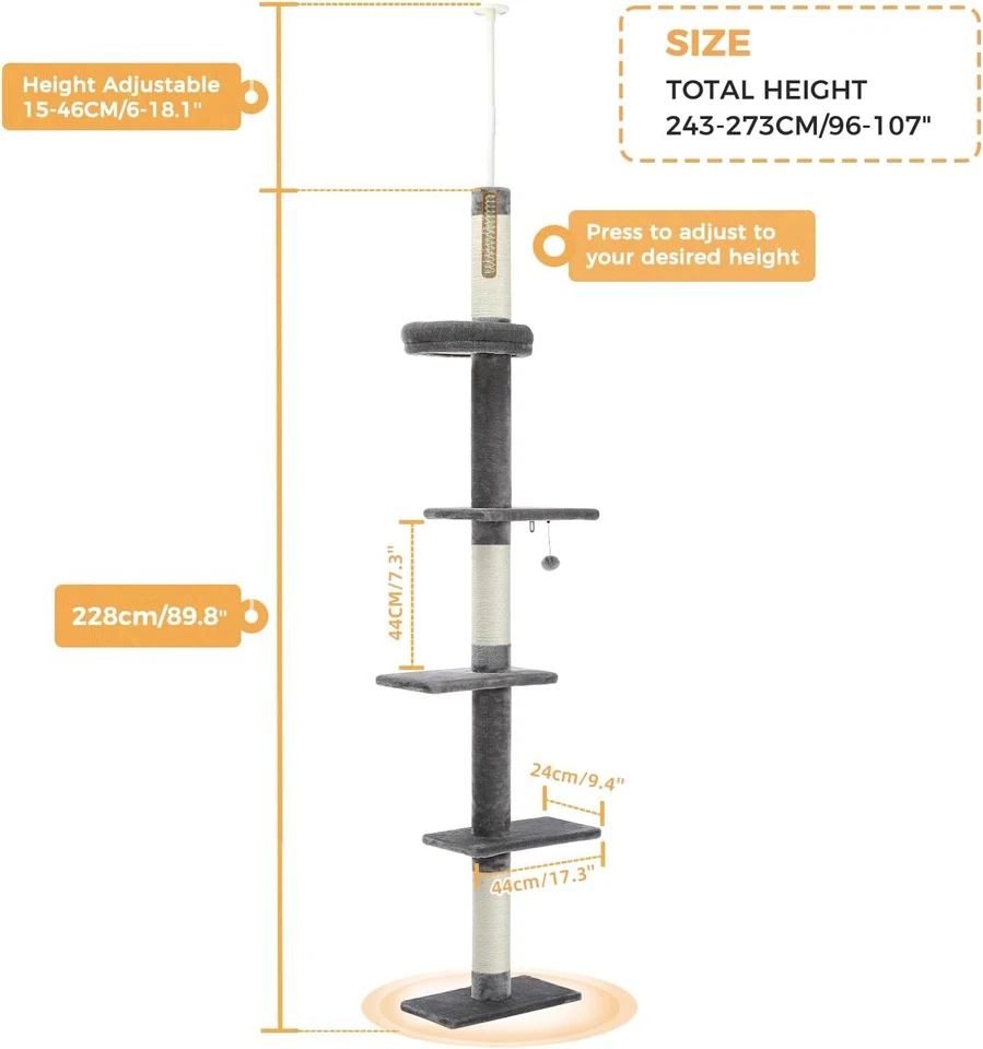 Katzenbaum 5 Stöckig von Boden bis Decke Höhenverstellbar Hohes Katzenkletter Ak - Bild 2 von 4