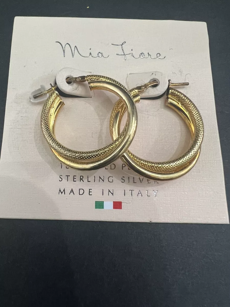 Mia Fiore 18KT Gold Plated Sterling 925 Double Texture Hoop Earrings Italy NEW