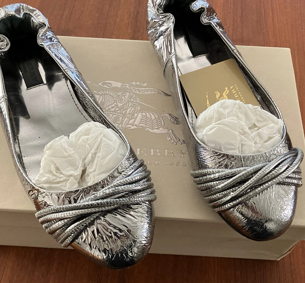 Burberry Silver Ballet Flat Shoes Women s size 8 EU 38