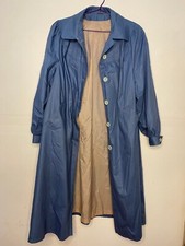 Vintage 1960s Dusty Blue Womens Trench Coat Macintosh Mod Collared SzM/L