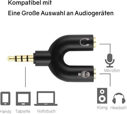 Audio Splitter, Aux Splitter Y Adapter 3.5mm Male to 2 x Female Headphone Adapt - Picture 1 of 7