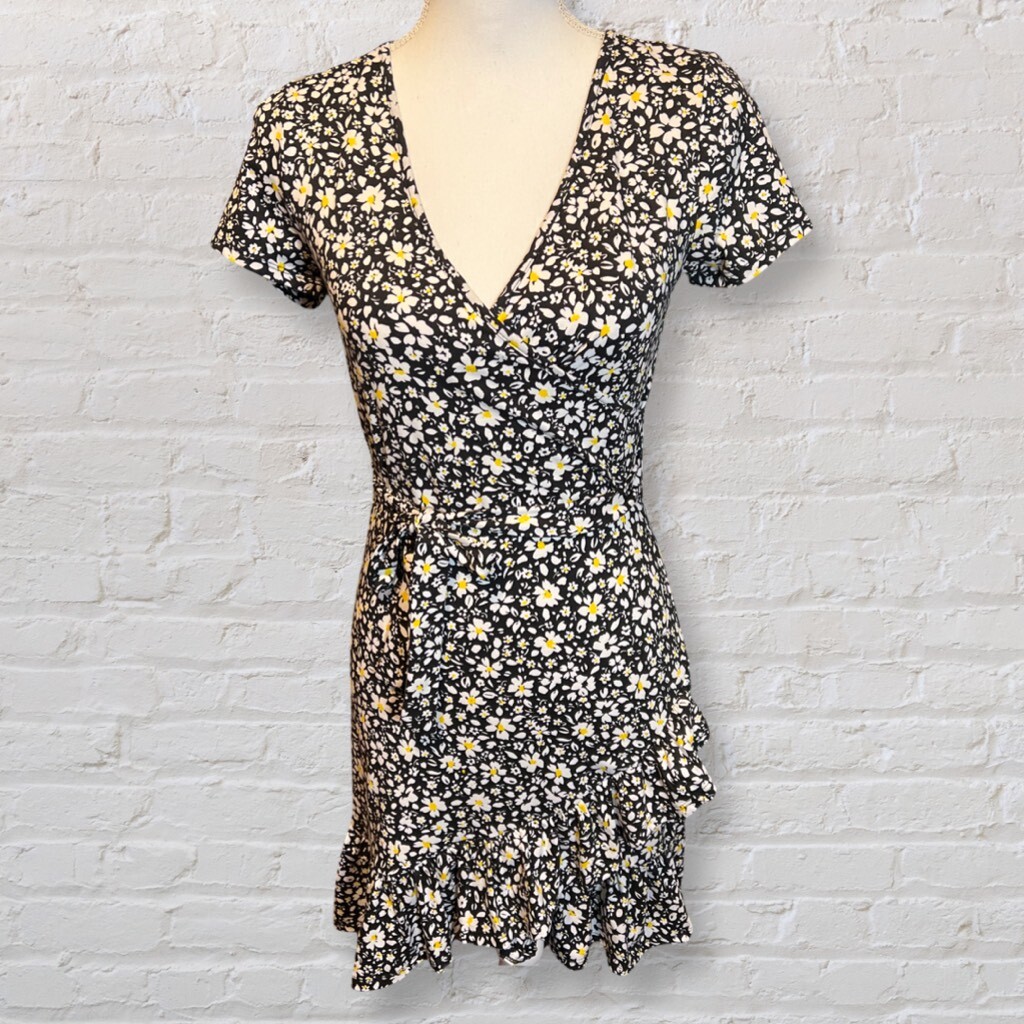 Blue Rain daisy print dress Faux wrap Dress Size Small
