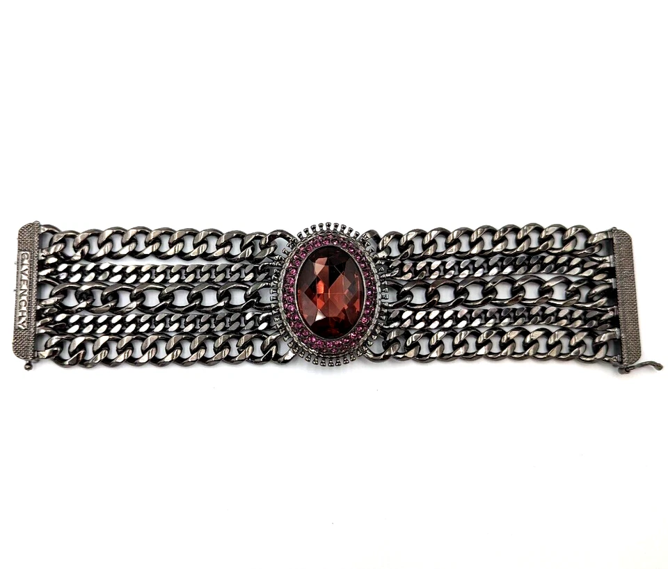 Givenchy Bracelet Chambery Swarovski Crystal Multi Chain Gun Metal Statement - Image 2 of 4