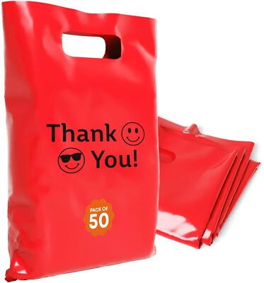 #ad OPTIPAK 16x18 Plastic Bags – 50 Pack with Die Cut Handles for Retail amp; Party $15.99