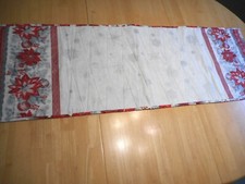 Table runner, reversible, poinsettias, snowflakes - blue w/snowflakes - handmade