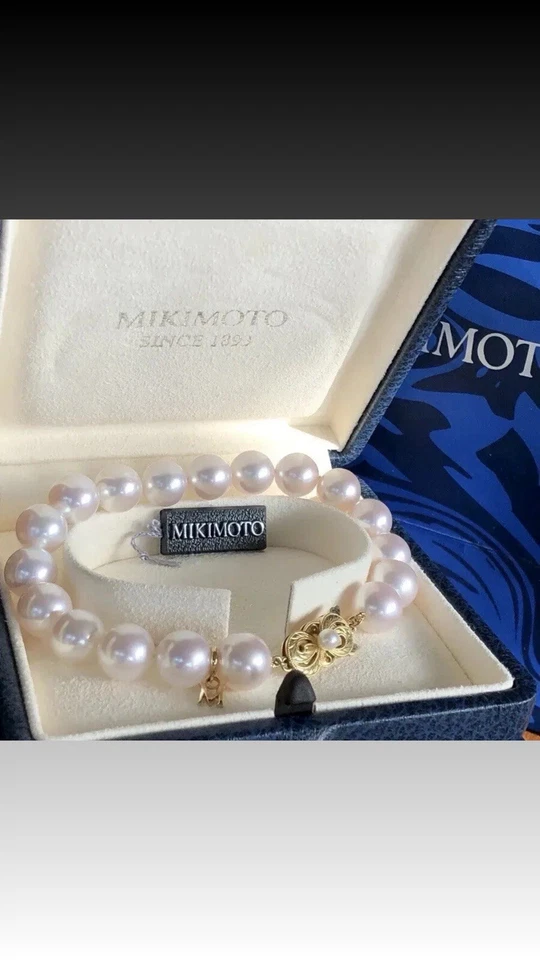 Mikimoto Certified 18K YG Cultured 9-9.5mm A+Akoya Pearl 7.5” Bracelet w/M Charm - Image 4 of 4