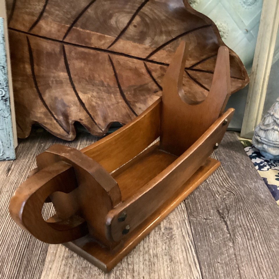 Mid Century Modern wood wine holder pourer with handle groovy Caddy