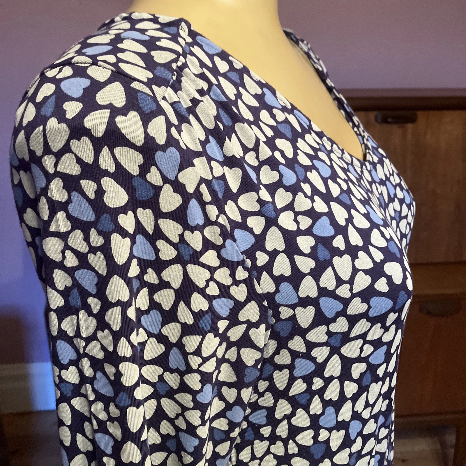 VALENTINO WHITE STUFF Vestito donna Petite Jersey Cambio Tasche Stampa Cuore Tg UK 12P