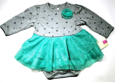 Girl Tutu Dress NB Newborn Bodysuit Holiday Xmas Grey/Green Cherokee Star Rose