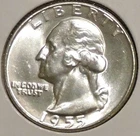 Silver Quarter - Washington - 1955 (UNC from fresh roll) [615]