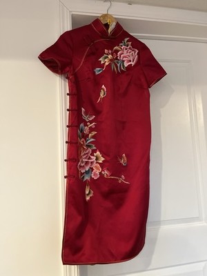 Wow rare! VTG mulberry silk hand made embroidery pankou qipao; US s 