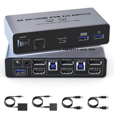 USB3.0 Displayport HDMI KVM Switch 2 Monitors 2 Computers, 8K60Hz KVM Switch ...