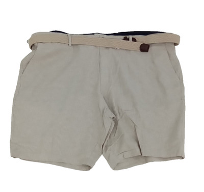M&S Men's Chino Shorts Size W50 Natural Mix Belted Linen Blend Pockets Zip New