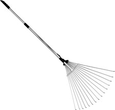Garden Rake 25 Tine Leaf Artificial Grass Lawn Soil Moss Tool Adjustable Handle