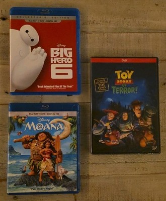 Disney Animated Lot Big Hero 6 & Moana Blu-rays + DVD Toy Story Of Terror