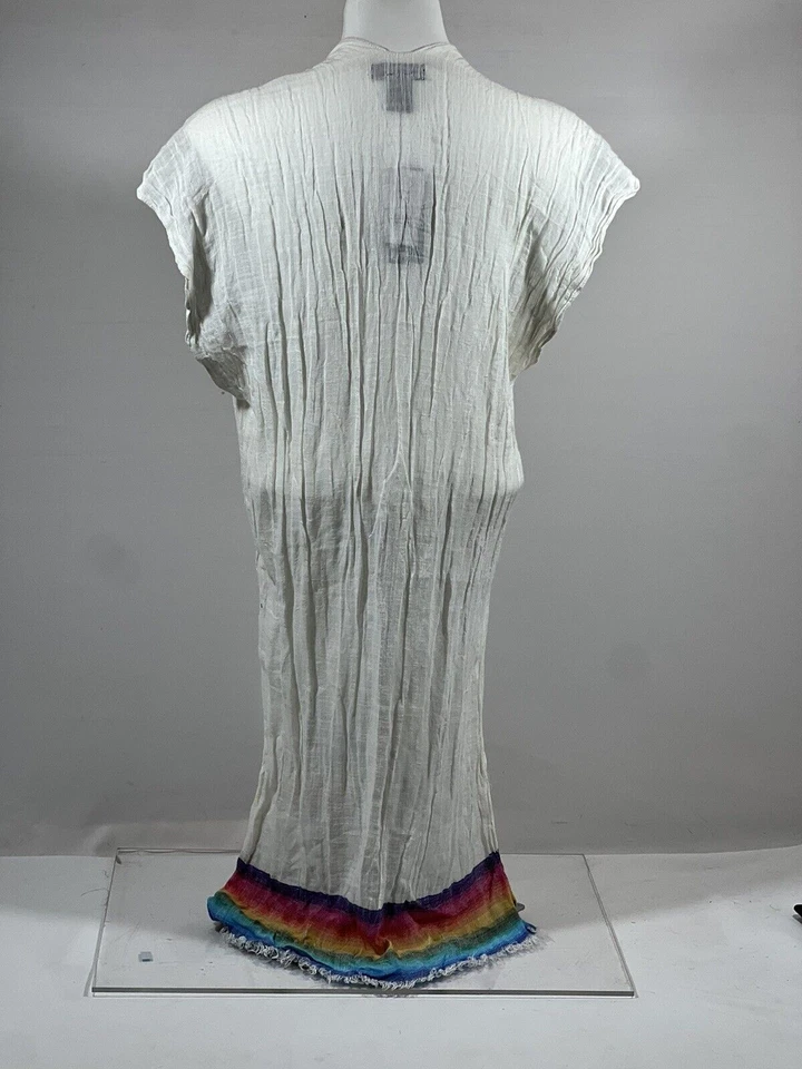 NEW Steve Madden Womens Sheer Rainbow Border Print Open Cape Shawl Poncho Wrap Foto 3 de 4