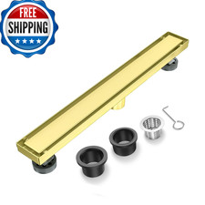 Bmvlffs Brushed Gold 34-Inch Linear Shower Drain Tile Insert Grate Rectangle