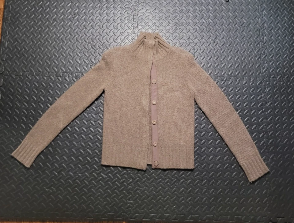 J. Suéter cárdigan Crew para mujer mezcla de lana y cachemir, marrón, cuello falso, pequeño Foto 4 de 4