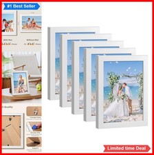 4x6 Picture Frame Set of 5 White Wall Tabletop Display MDF Wood Organic Glass
