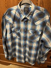 Rock Creek Ranch Western Pearl Snap Shirt Mens 17.5 x 35 Large Tall Blue Plaid