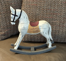 Transpac Resin Vintage Rocking Horse Distressed White Red Mount 13" Tall
