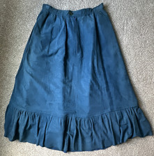 Vintage Genuine Suede Leather Women's Blue A-Line Midi Skirt Ruffle Lined M 26