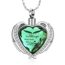 Cremation Jewelry Angel Wing Heart Urn Pendant Necklaces for Women Crystals U...