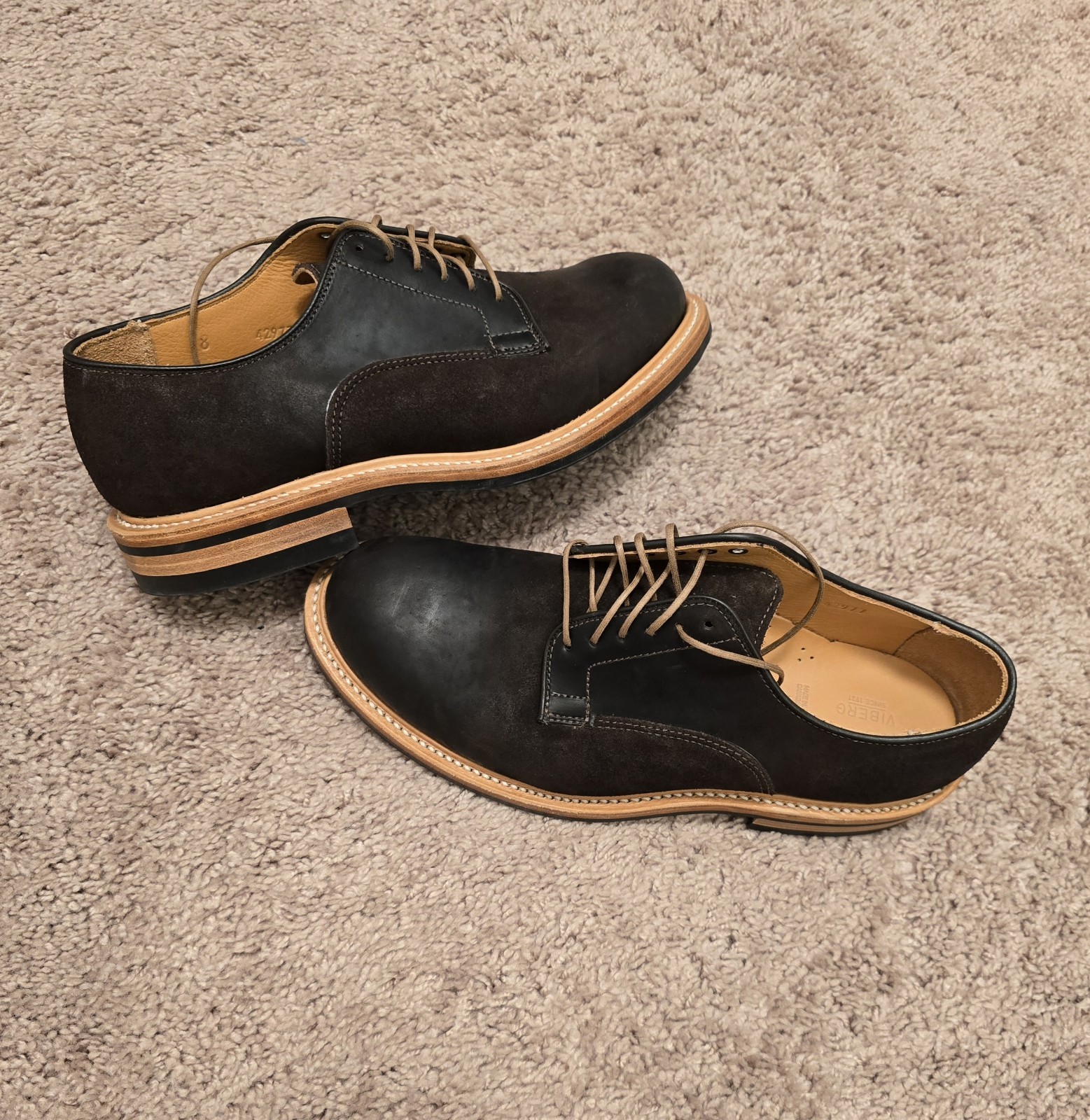 SAOLA Nuovo! Viberg rara scarpa derby marrone spacco Horsebutt 42977 taglia 8E