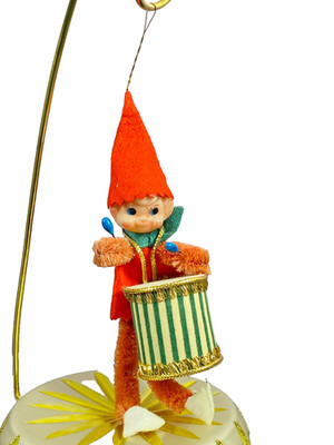 Christmas Pixie Elf Drum Pipe Cleaner Knee Bender Japan Ornament 1950 Vintage