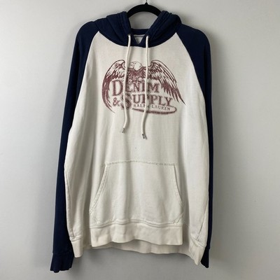 Ralph Lauren Denim & Supply Hoodie Mens XXL White Blue Eagle Logo Pocket