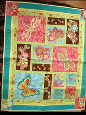 Baby Crib Quilt Handmade Butterflies Dragonflies 39.5" x 32" Reversible Vibrant