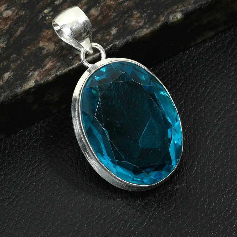Blue Topaz Gemstone Ethnic Handmade Pendant Jewelry Gift For Women 2" AP-37539