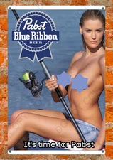 PBR Beer Sexy Fishing Girl Metal Sign Wall Art Man Cave Bar Decor Gift Read Des