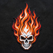 Embroidered Flaming Skull Patch Gothic Biker Punk Iron On Jacket