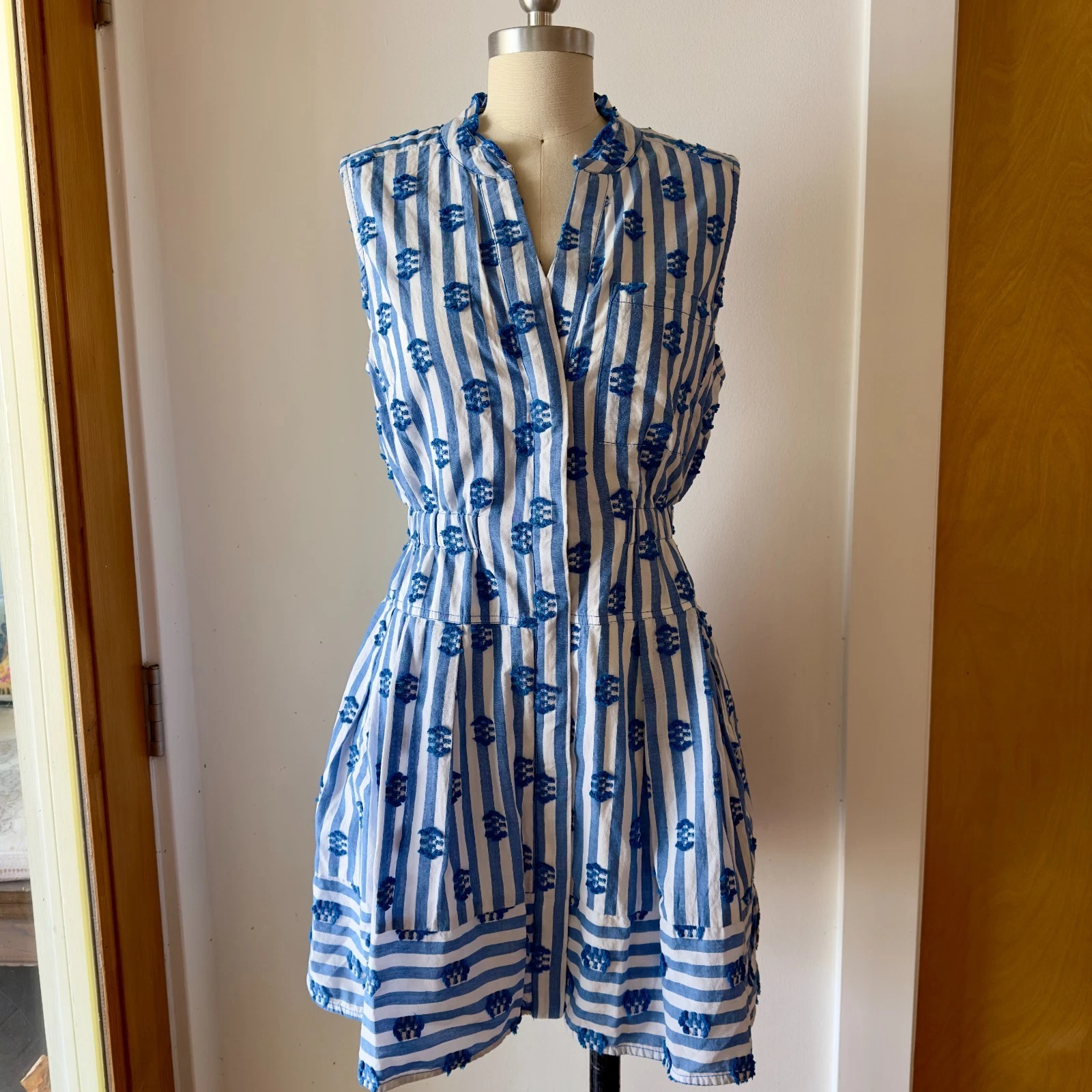 NEW Maeve Anthropologie Tufted-Stripe Sleeveless Shirt Dress-Fit & Flare-Sz M/P
Opens in a new windo