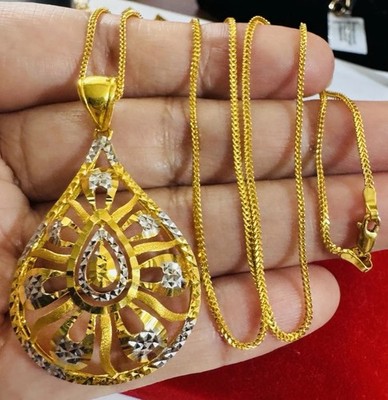 22K 916 Rare Pure TwoTone Gold Teardrops Set Necklace 20  long 1.6mm 10.55g